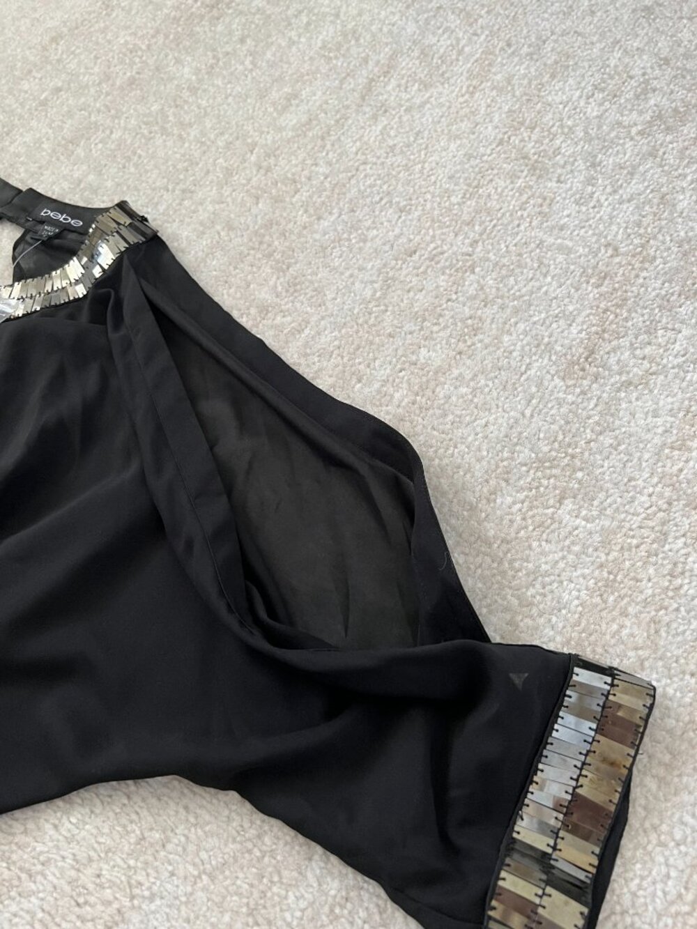 NWT Bebe Sheer Sequin Cold Shoulder Going Out Black Blouse Top XXS Y2K - Picture 7 of 11